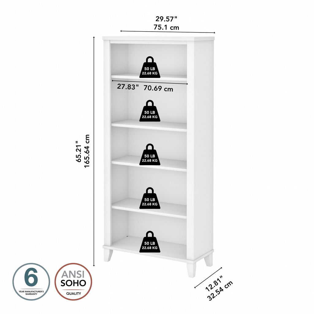 Libreria alta a 5 ripiani Somerset di Bush Furniture con ripiani regolabili
