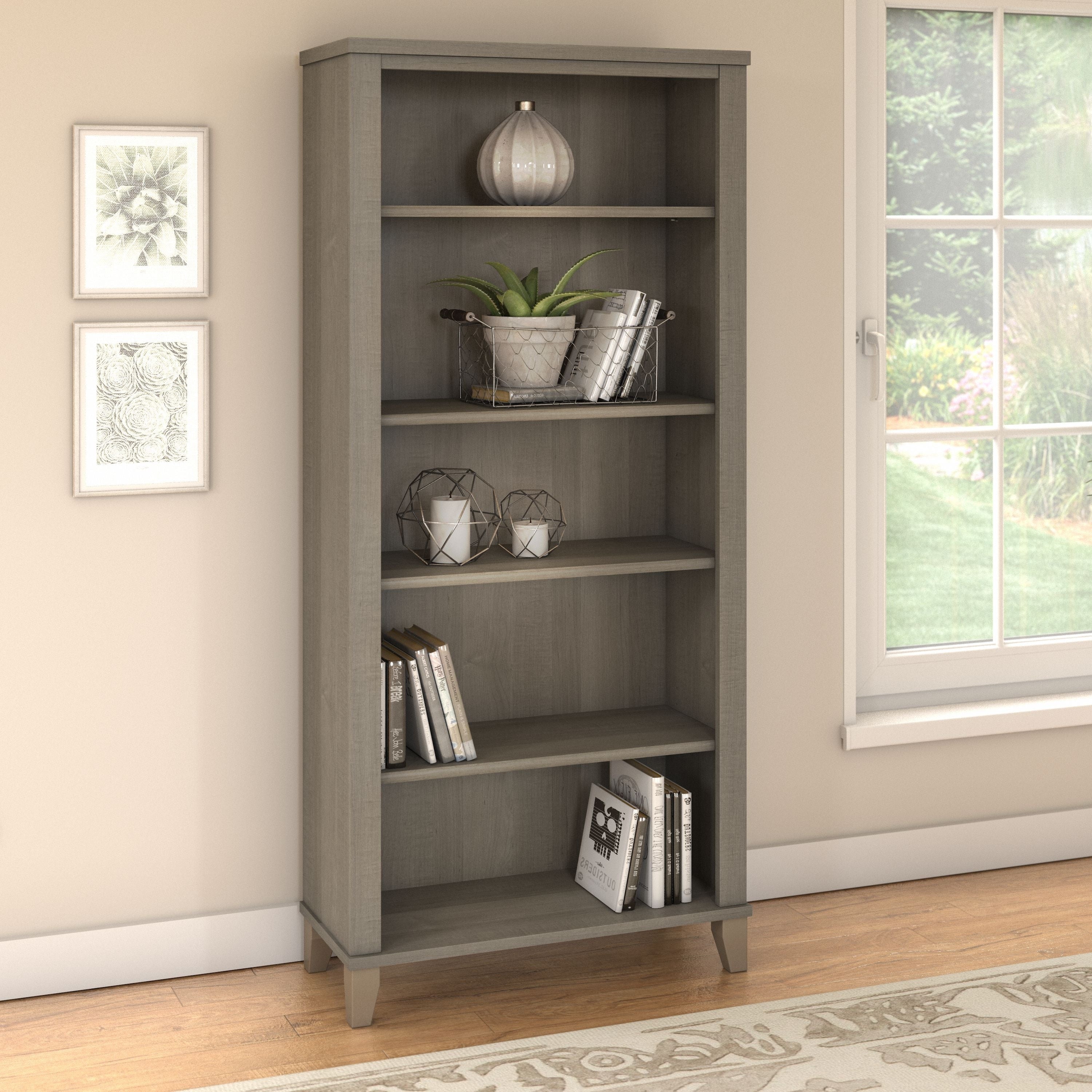 Libreria alta a 5 ripiani Somerset di Bush Furniture con ripiani regolabili