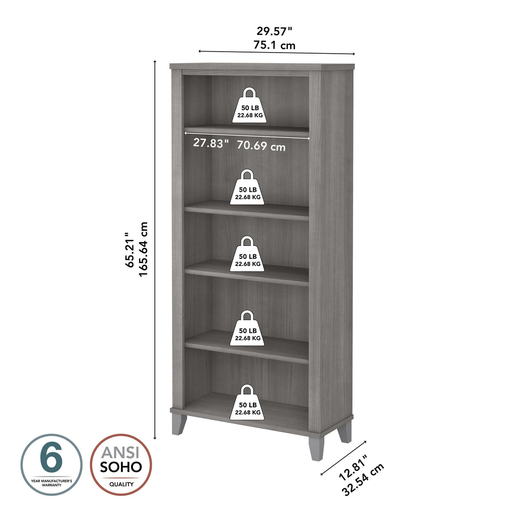 Libreria alta a 5 ripiani Somerset di Bush Furniture con ripiani regolabili