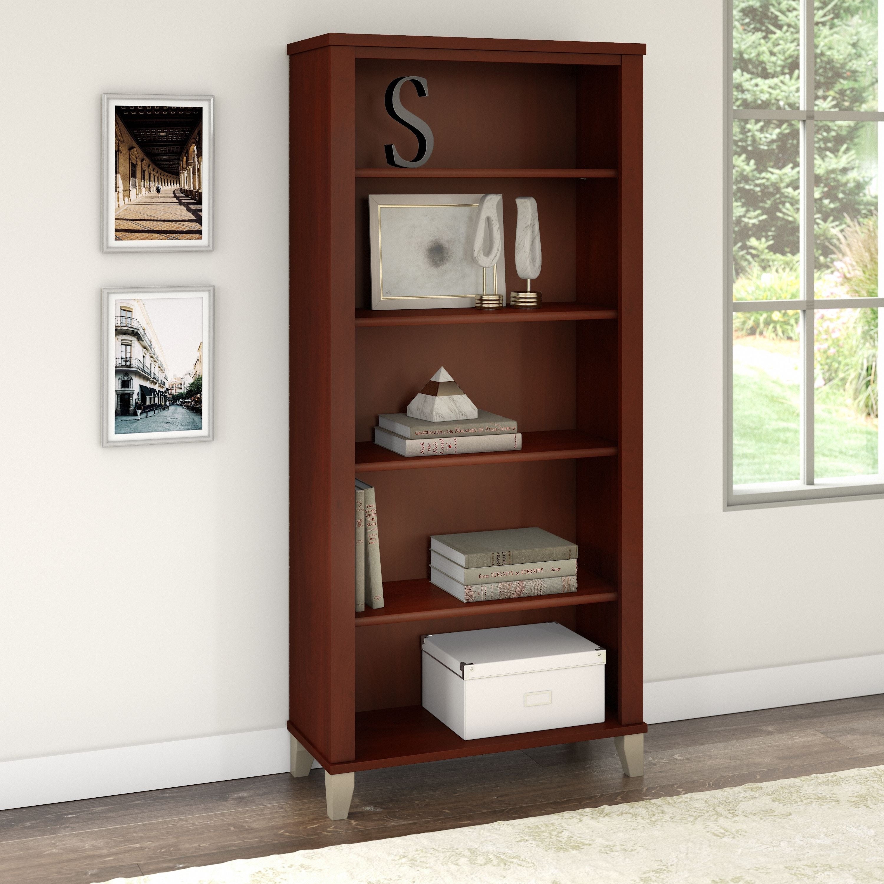 Libreria alta a 5 ripiani Somerset di Bush Furniture con ripiani regolabili