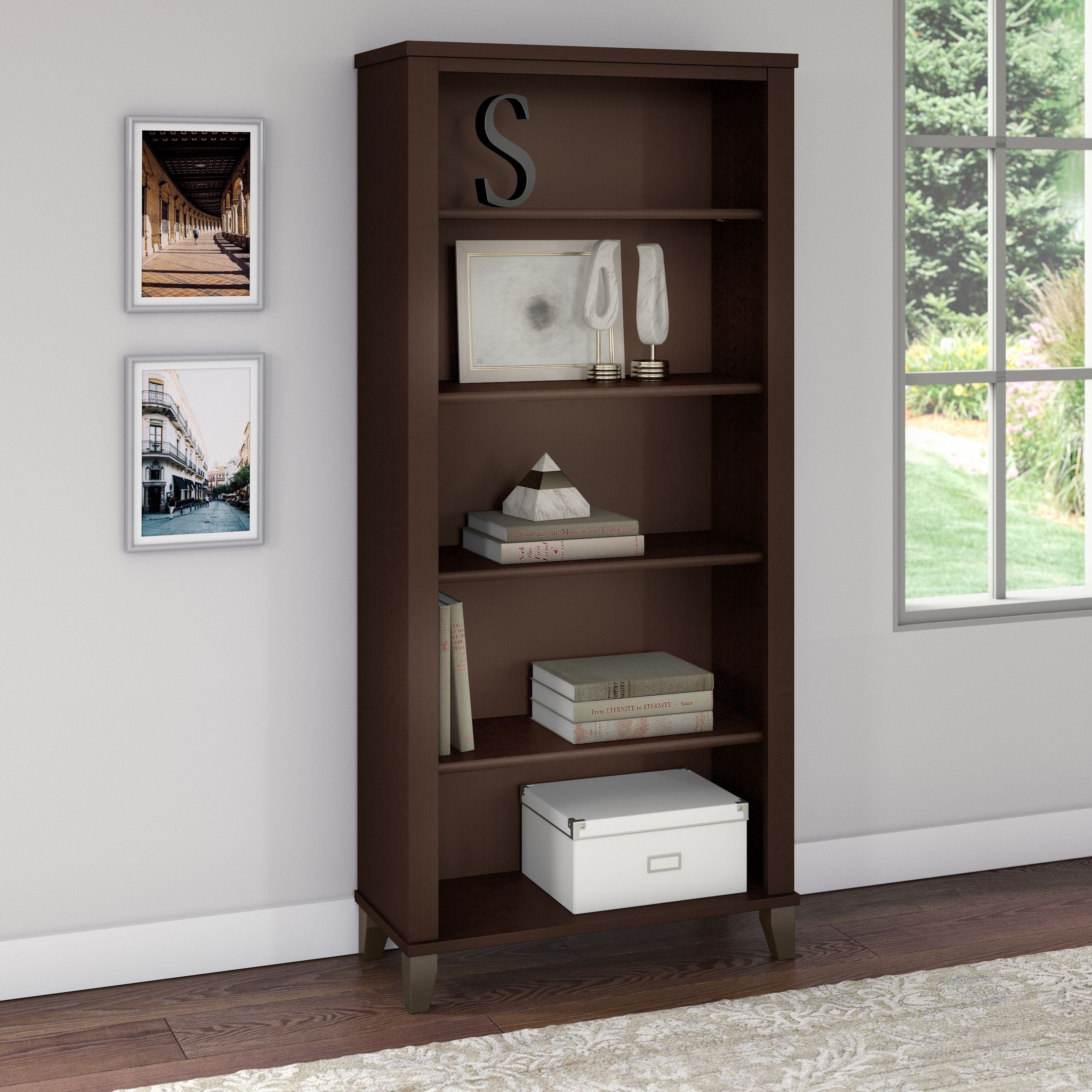 Libreria alta a 5 ripiani Somerset di Bush Furniture con ripiani regolabili