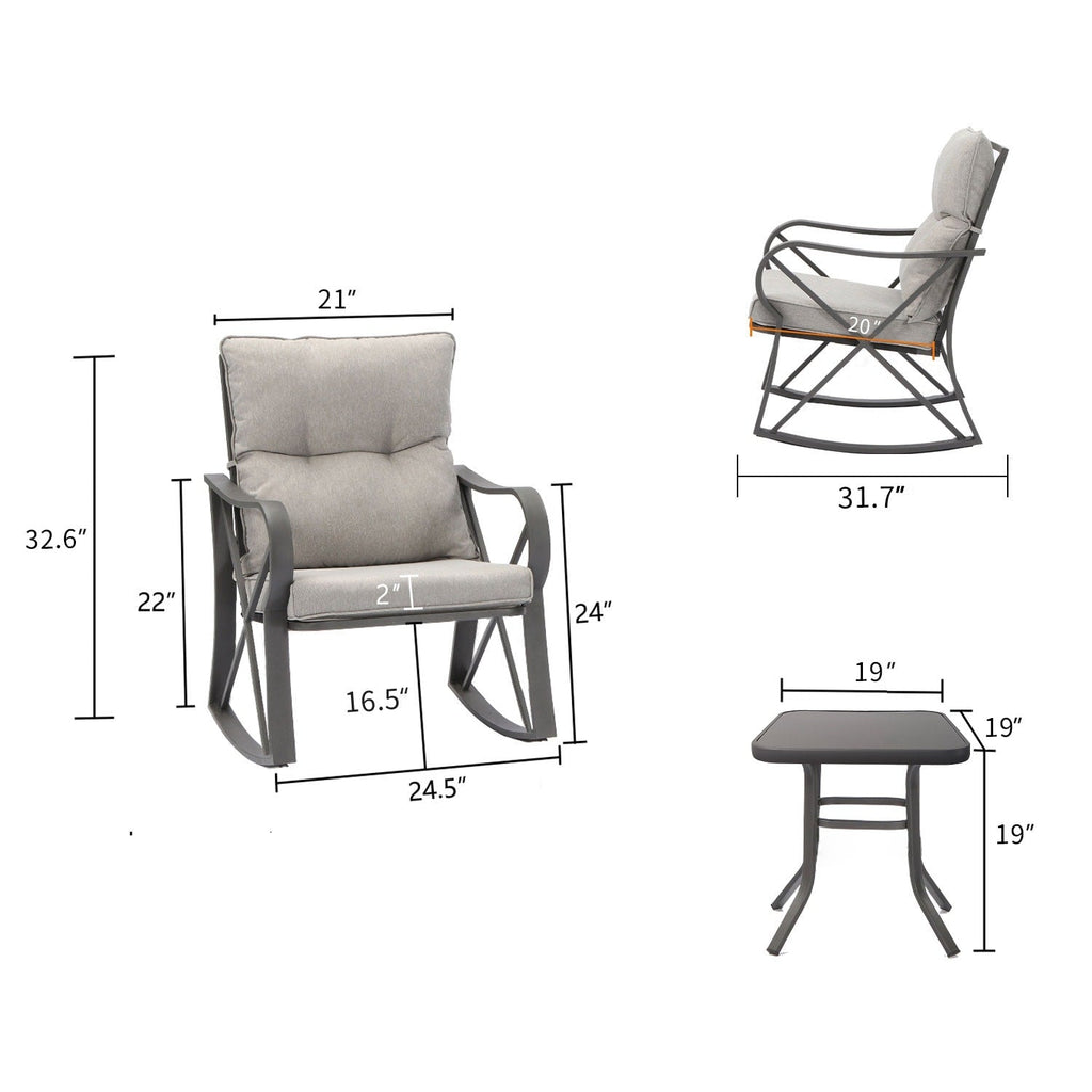 COSIEST - Set di 3 sedie a dondolo da esterno con tavolino laterale