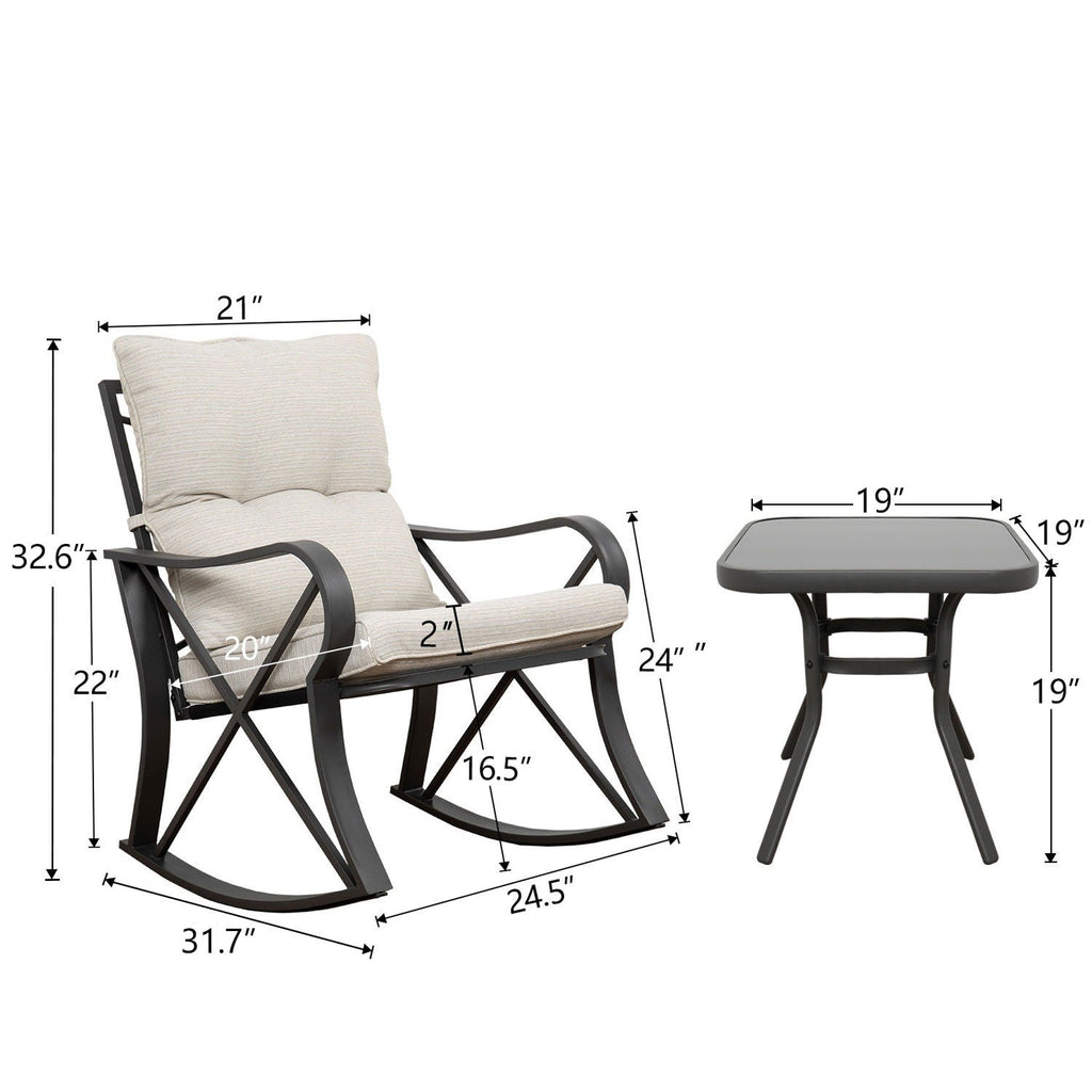 COSIEST - Set di 3 sedie a dondolo da esterno con tavolino laterale
