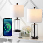 Lampada da tavolo a LED moderna e contemporanea Cabell 21 in vetro con ricarica USB, bronzo lucidato a olio (set da 2) di JONATHAN Y