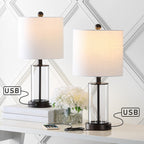 Lampada da tavolo a LED moderna e contemporanea Cabell 21 in vetro con ricarica USB, bronzo lucidato a olio (set da 2) di JONATHAN Y
