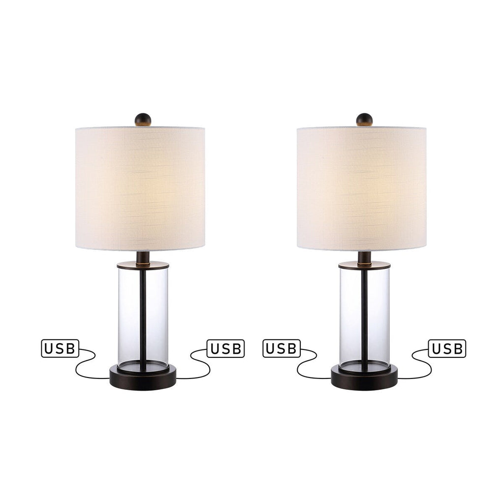 Lampada da tavolo a LED moderna e contemporanea Cabell 21 in vetro con ricarica USB, bronzo lucidato a olio (set da 2) di JONATHAN Y