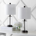Lampada da tavolo a LED moderna e contemporanea Cabell 21 in vetro con ricarica USB, bronzo lucidato a olio (set da 2) di JONATHAN Y
