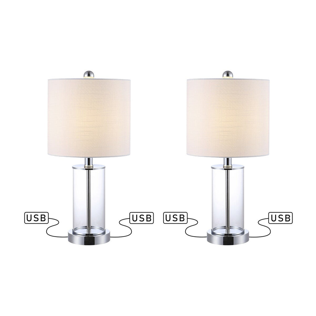 Lampada da tavolo a LED moderna e contemporanea Cabell 21 in vetro con ricarica USB, bronzo lucidato a olio (set da 2) di JONATHAN Y