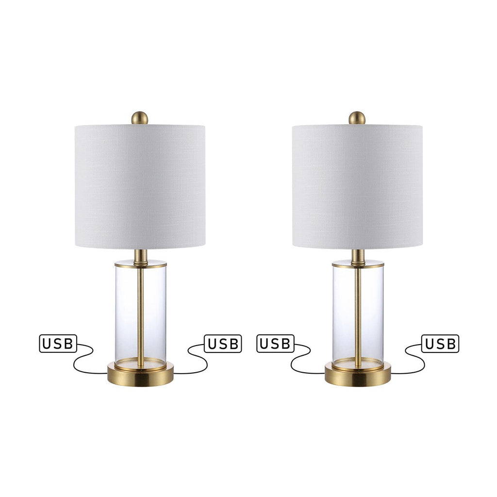 Lampada da tavolo a LED moderna e contemporanea Cabell 21 in vetro con ricarica USB, bronzo lucidato a olio (set da 2) di JONATHAN Y