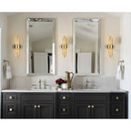 Applique da parete moderna in metallo Cabrera con bellissime aste in vetro trasparente per bagno, set da 2