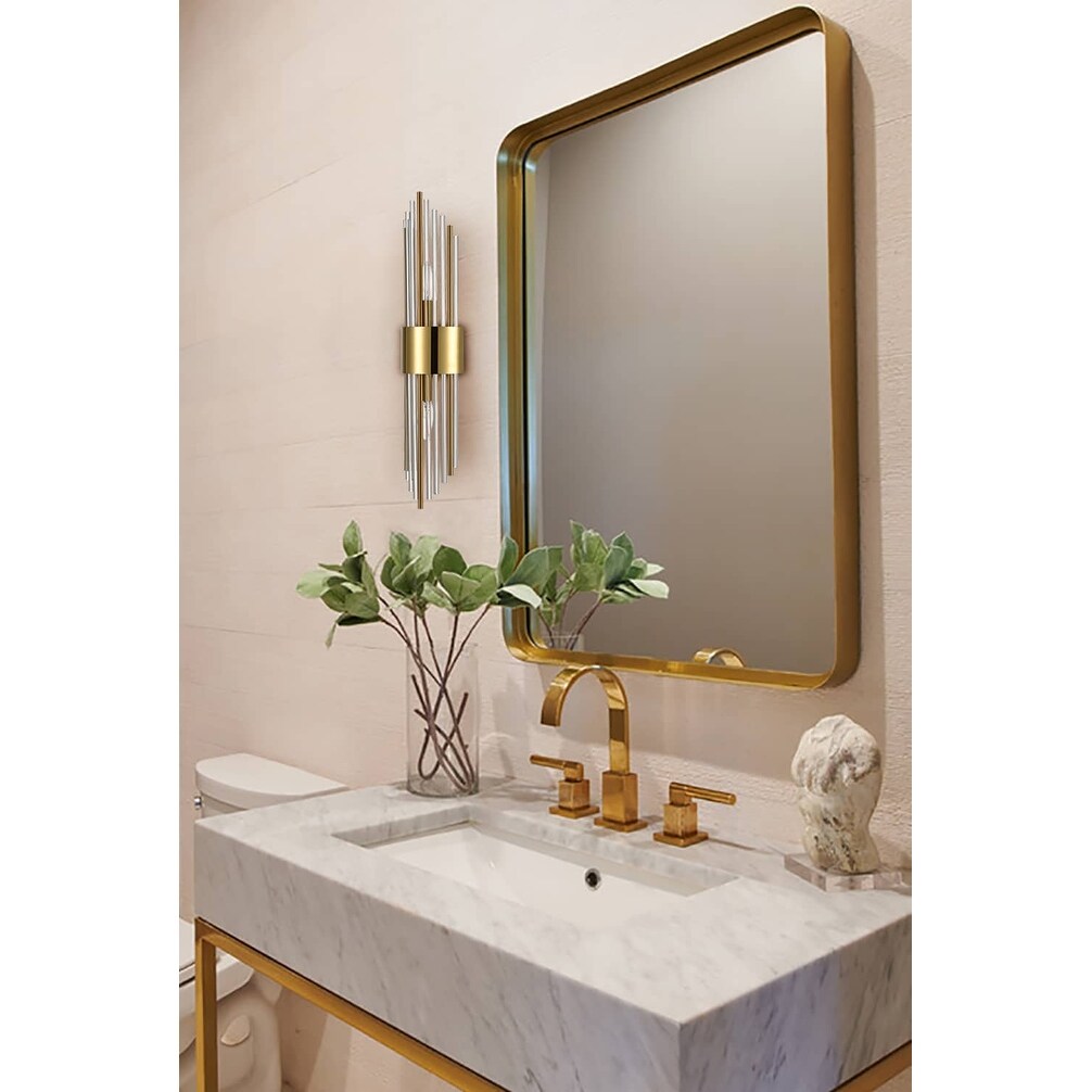 Applique da parete moderna in metallo Cabrera con bellissime aste in vetro trasparente per bagno, set da 2