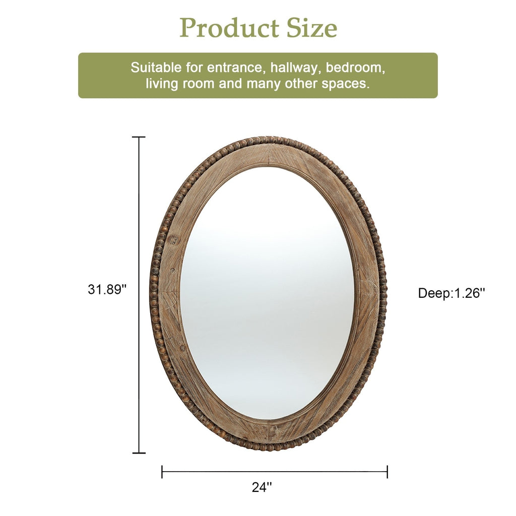 Specchio da parete ovale con cornice in legno Cameo da 32 pollici, specchio da parete per bagno - 31,89 A x 24 L x 1,26 P