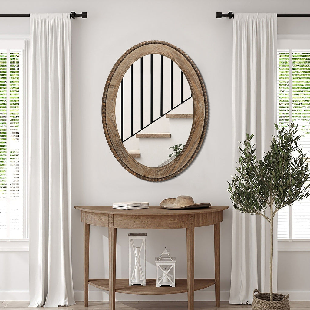 Specchio da parete ovale con cornice in legno Cameo da 32 pollici, specchio da parete per bagno - 31,89 A x 24 L x 1,26 P