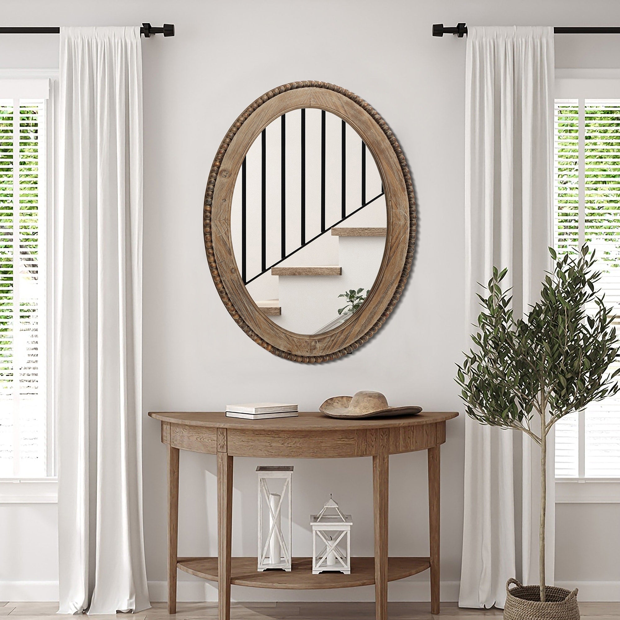 Specchio da parete ovale con cornice in legno Cameo da 32 pollici, specchio da parete per bagno - 31,89 A x 24 L x 1,26 P