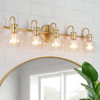 Applique da parete in vetro a forma di sfera, moderna, per bagno, a 3 luci, color oro