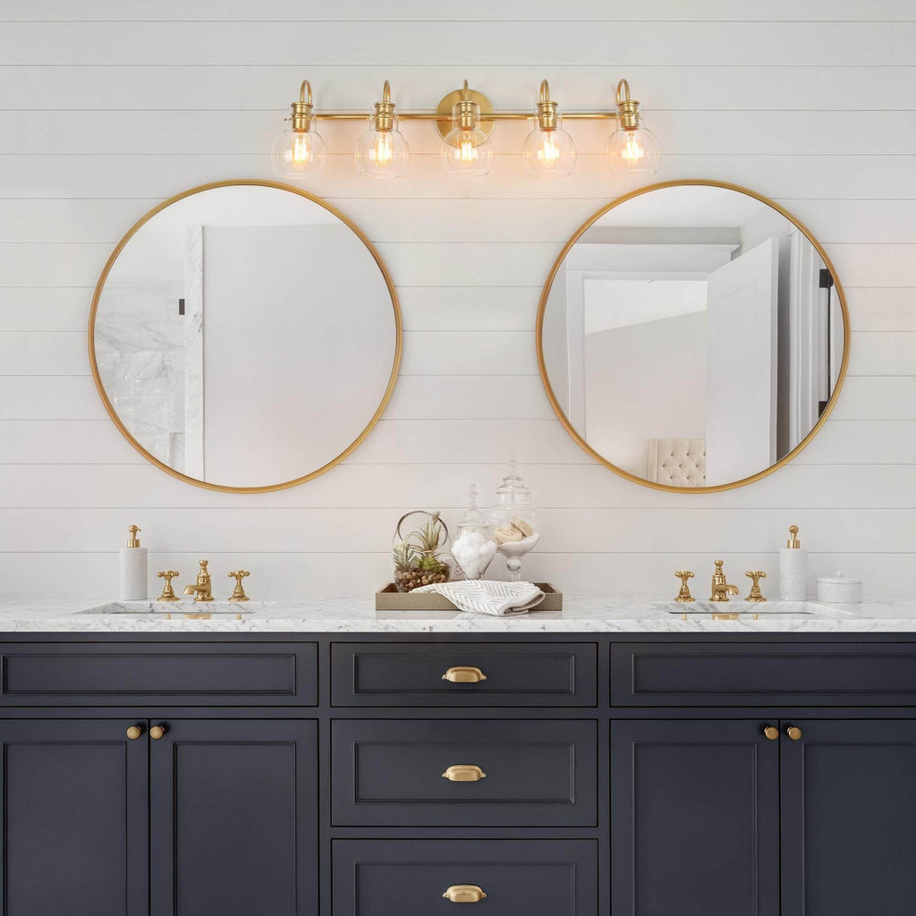 Applique da parete in vetro a forma di sfera, moderna, per bagno, a 3 luci, color oro