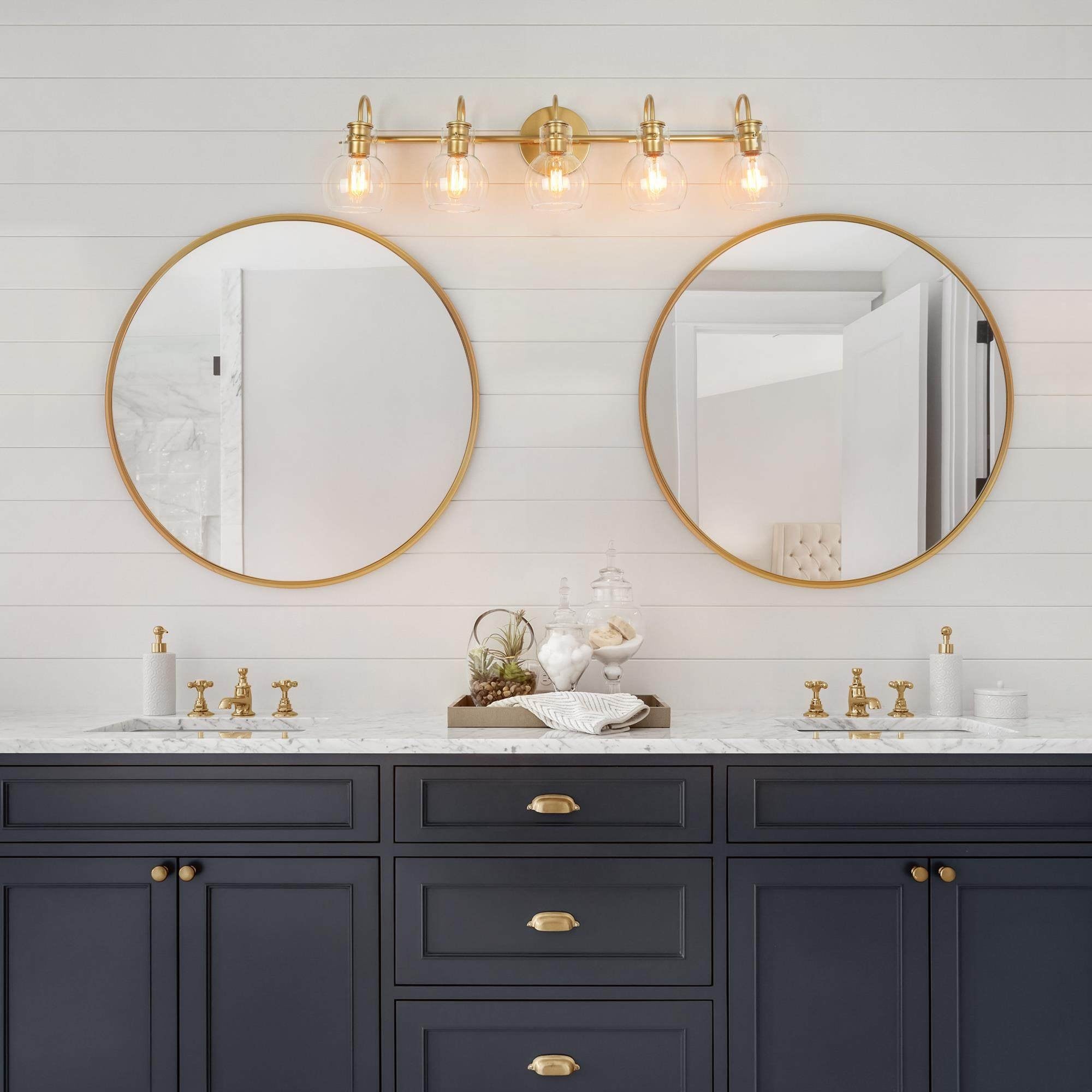 Applique da parete in vetro a forma di sfera, moderna, per bagno, a 3 luci, color oro