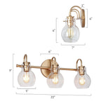 Applique da parete in vetro a forma di sfera, moderna, per bagno, a 3 luci, color oro