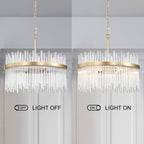 Lampadario Casandra a 5 luci in bronzo lucido con barre in vetro trasparente - Bronzo lucido