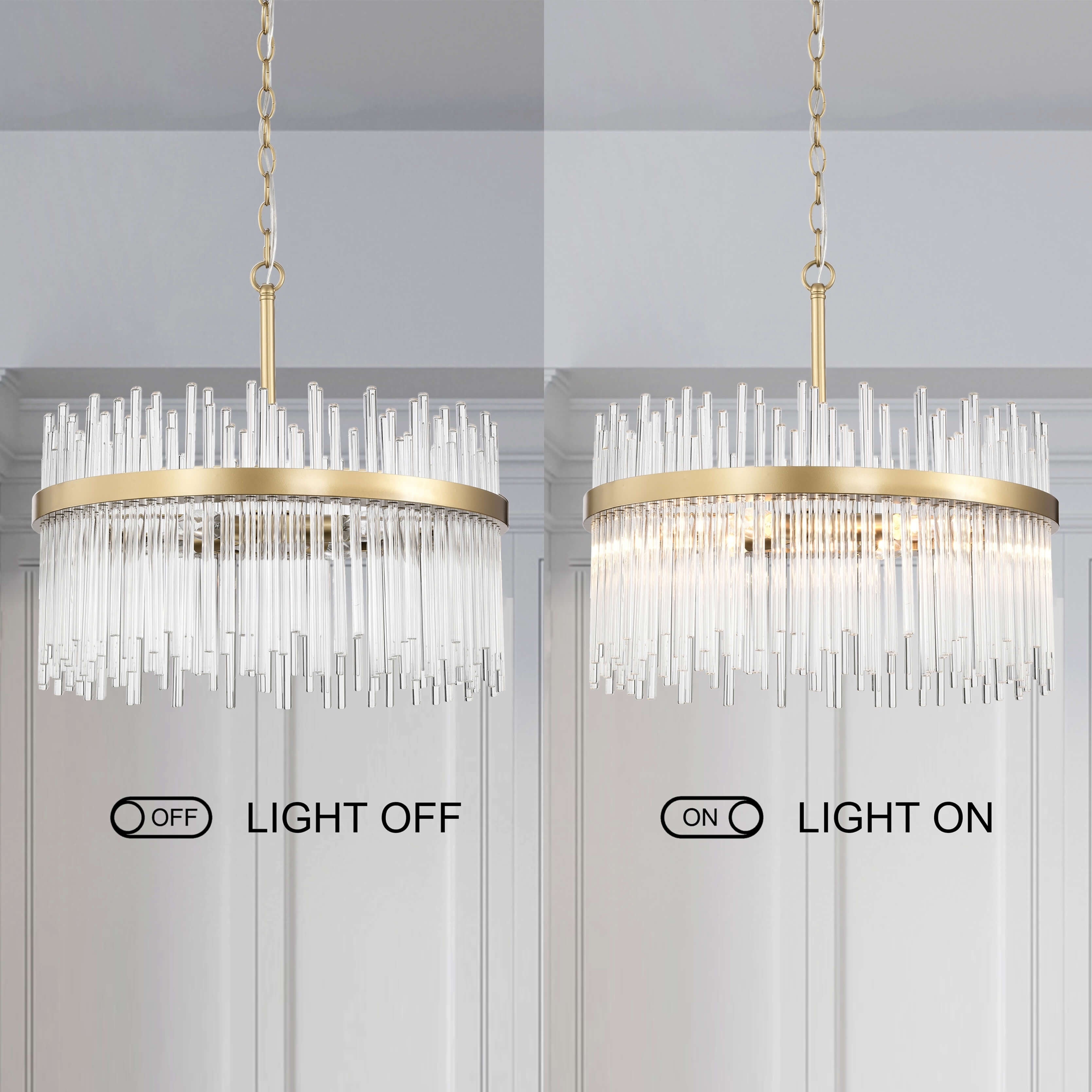 Lampadario Casandra a 5 luci in bronzo lucido con barre in vetro trasparente - Bronzo lucido