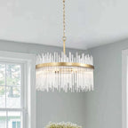 Lampadario Casandra a 5 luci in bronzo lucido con barre in vetro trasparente - Bronzo lucido