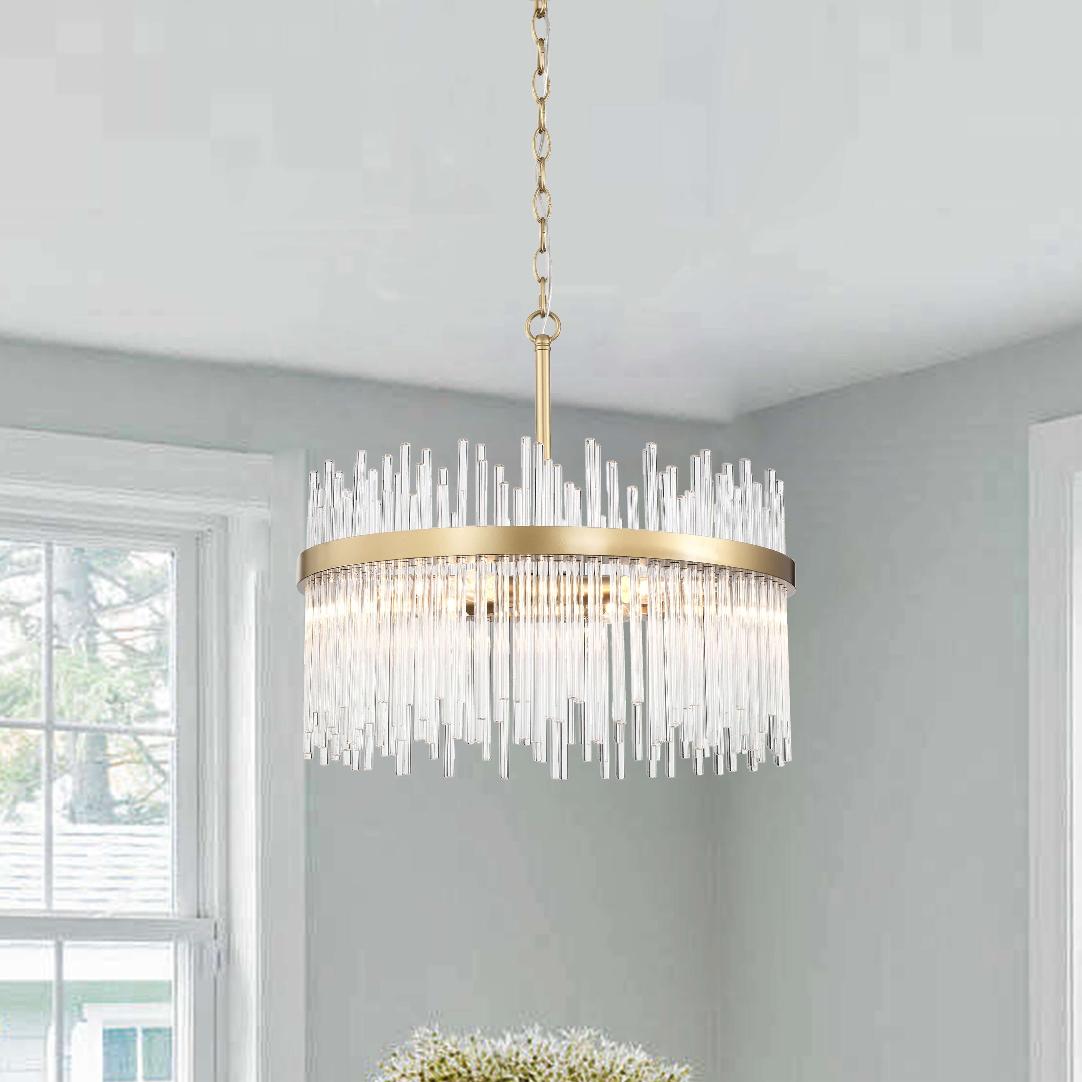 Lampadario Casandra a 5 luci in bronzo lucido con barre in vetro trasparente - Bronzo lucido