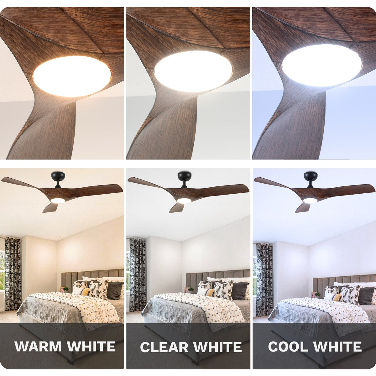 Ventilatore da soffitto, ventilatore da soffitto da 52 pollici con telecomando, LED dimmerabile, temperatura a tre colori