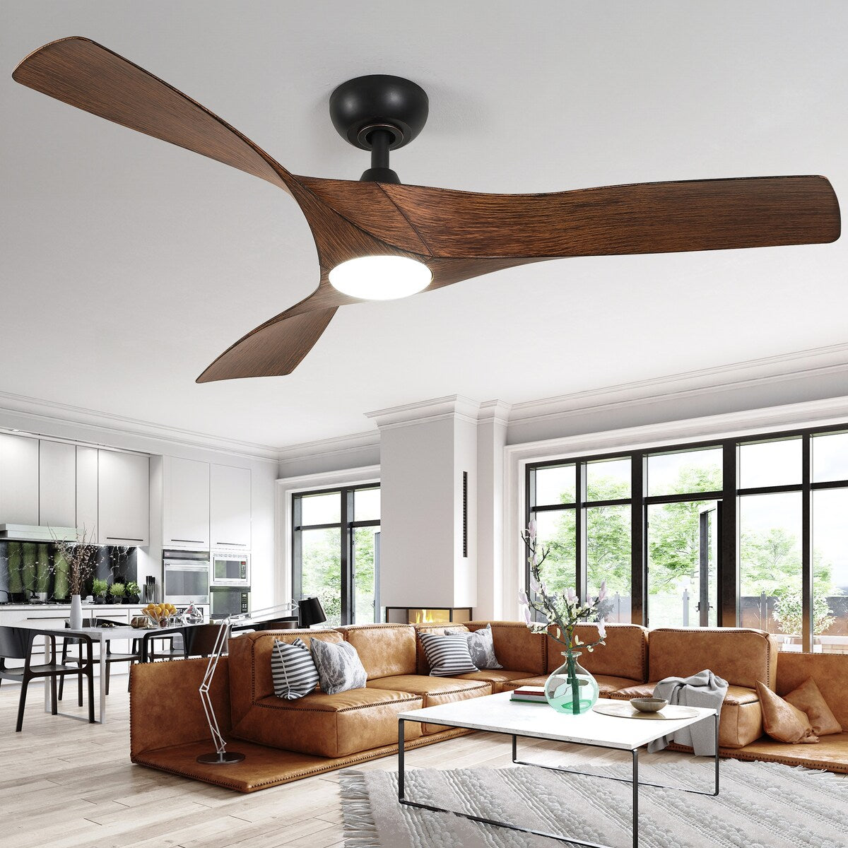Ventilatore da soffitto, ventilatore da soffitto da 52 pollici con telecomando, LED dimmerabile, temperatura a tre colori