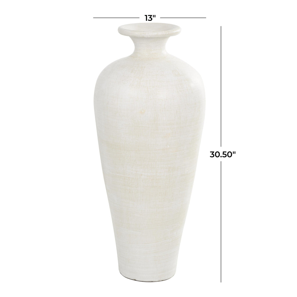 Vaso decorativo da pavimento in ceramica a forma di anfora alta - Bianco - Roche River Decor