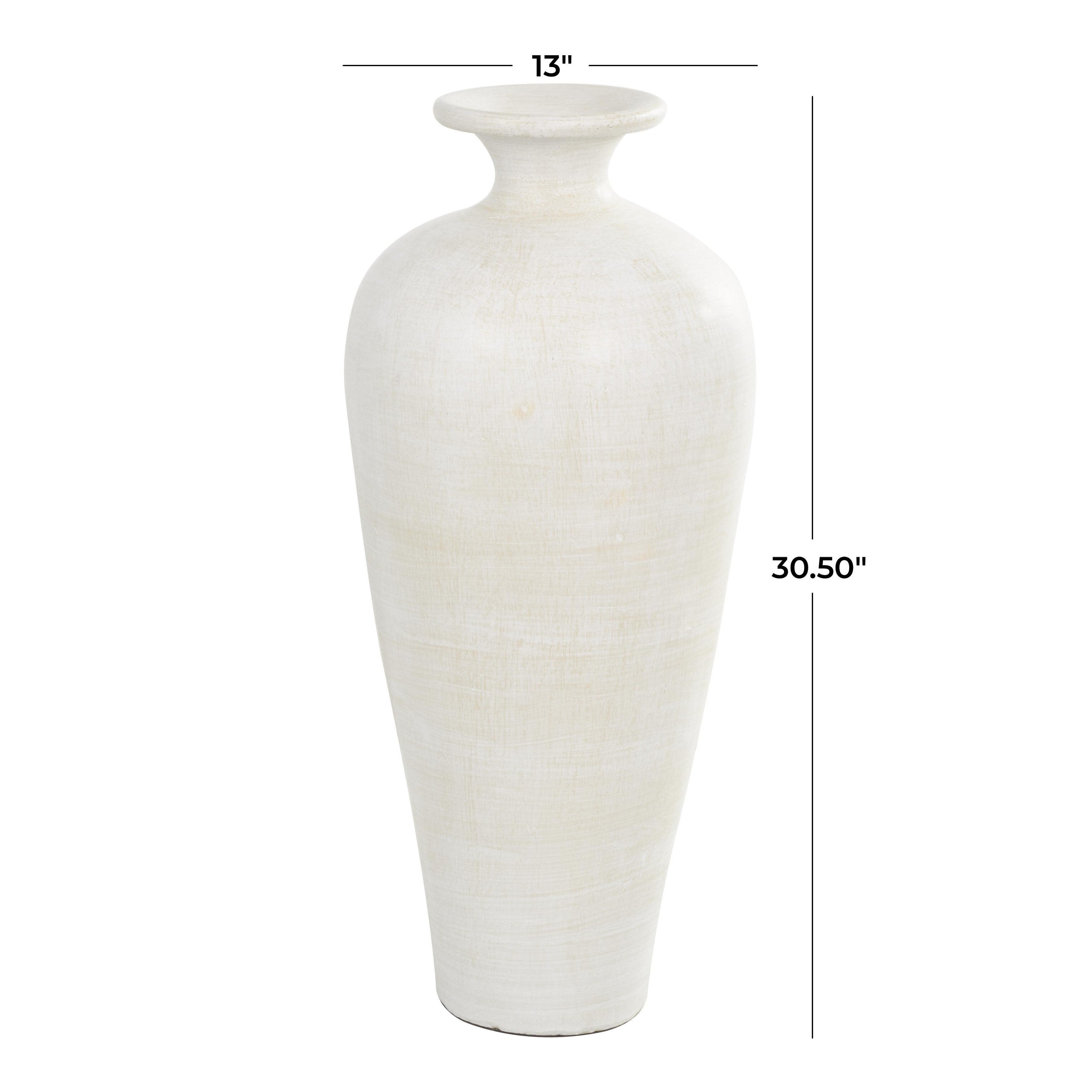 Vaso decorativo da pavimento in ceramica a forma di anfora alta - Bianco - Roche River Decor