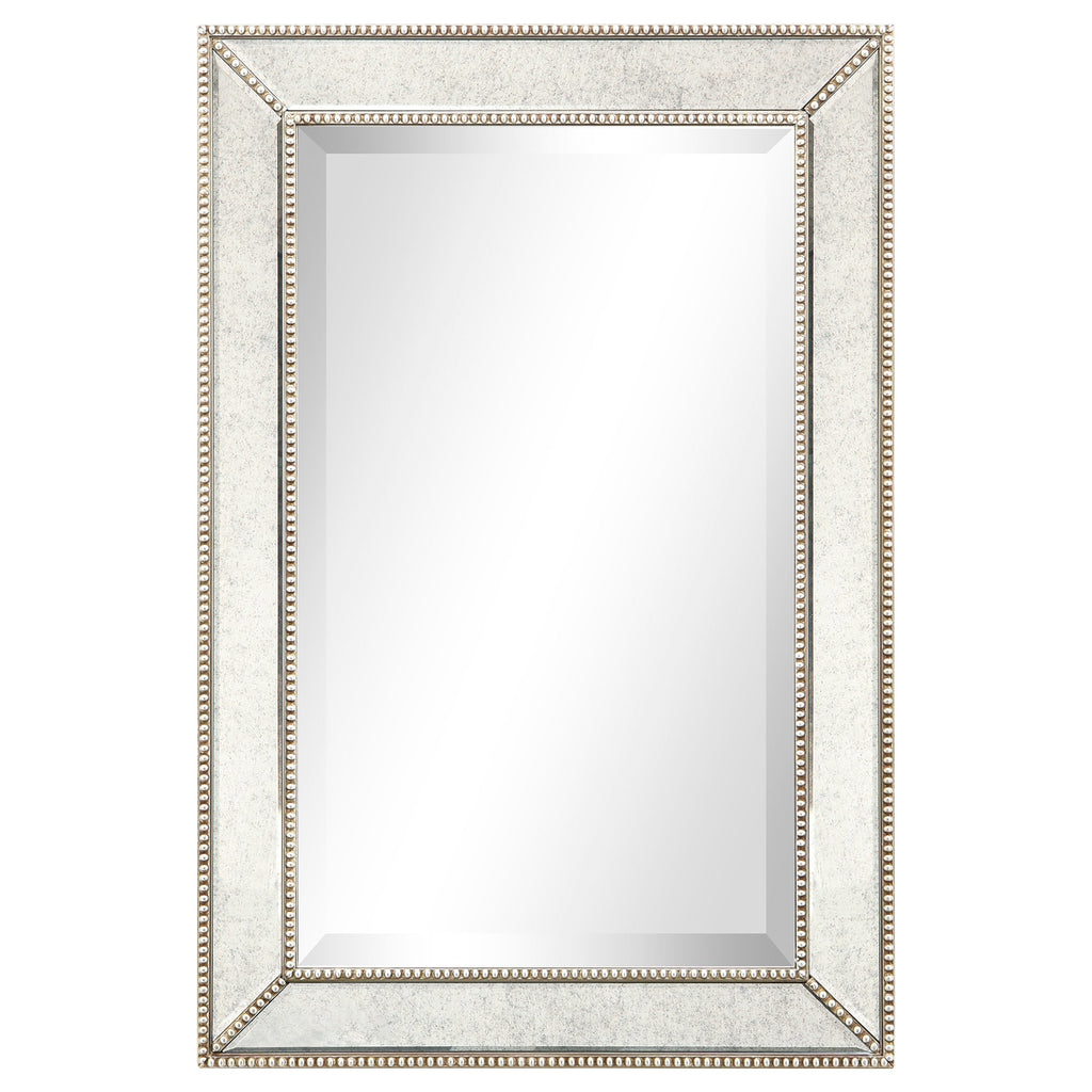 Specchio da parete rettangolare smussato con perline color champagne - Trasparente