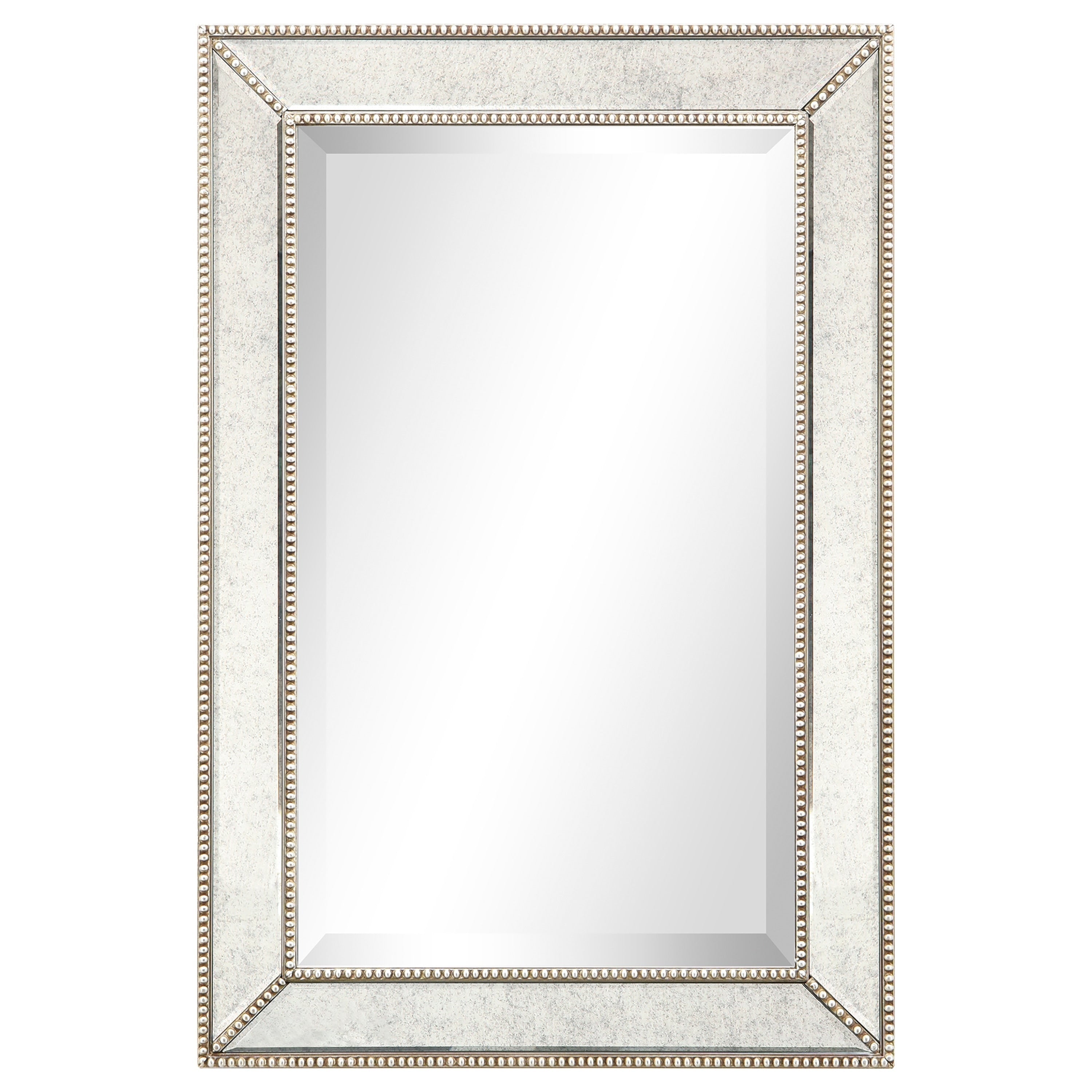 Specchio da parete rettangolare smussato con perline color champagne - Trasparente