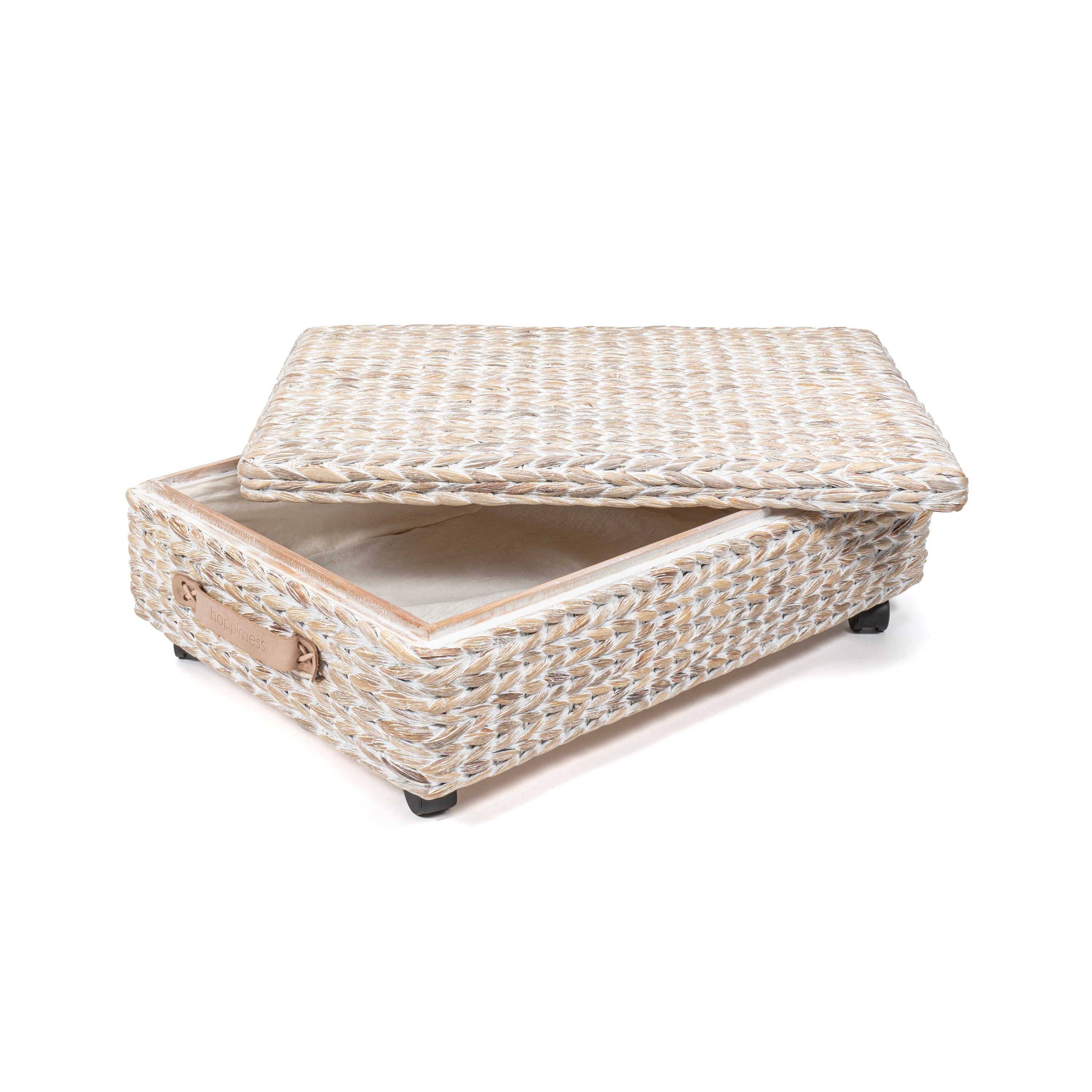 Contenitore portaoggetti sottoletto in giacinto/legno happimess con ruote e maniglie