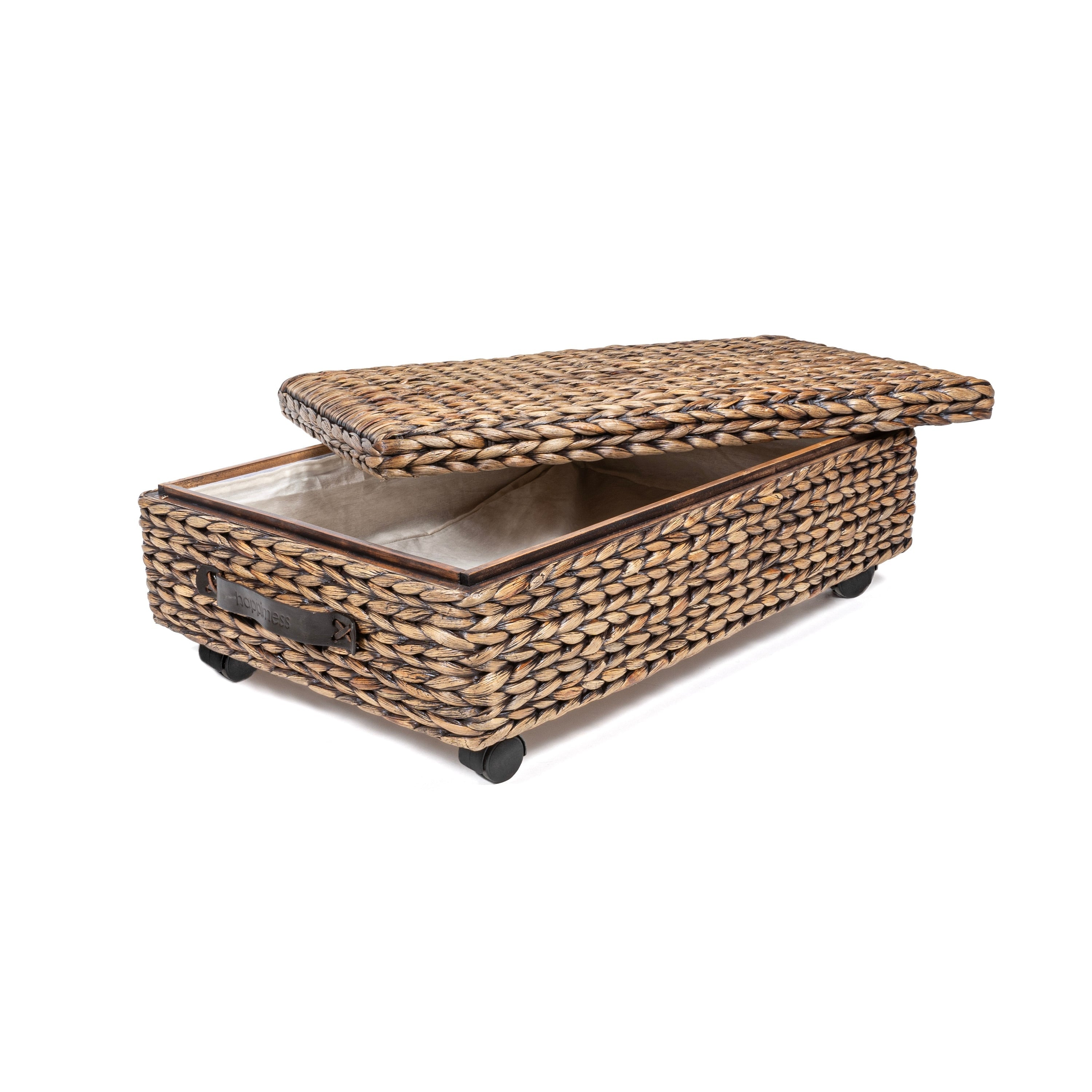 Contenitore portaoggetti sottoletto in giacinto/legno happimess con ruote e maniglie