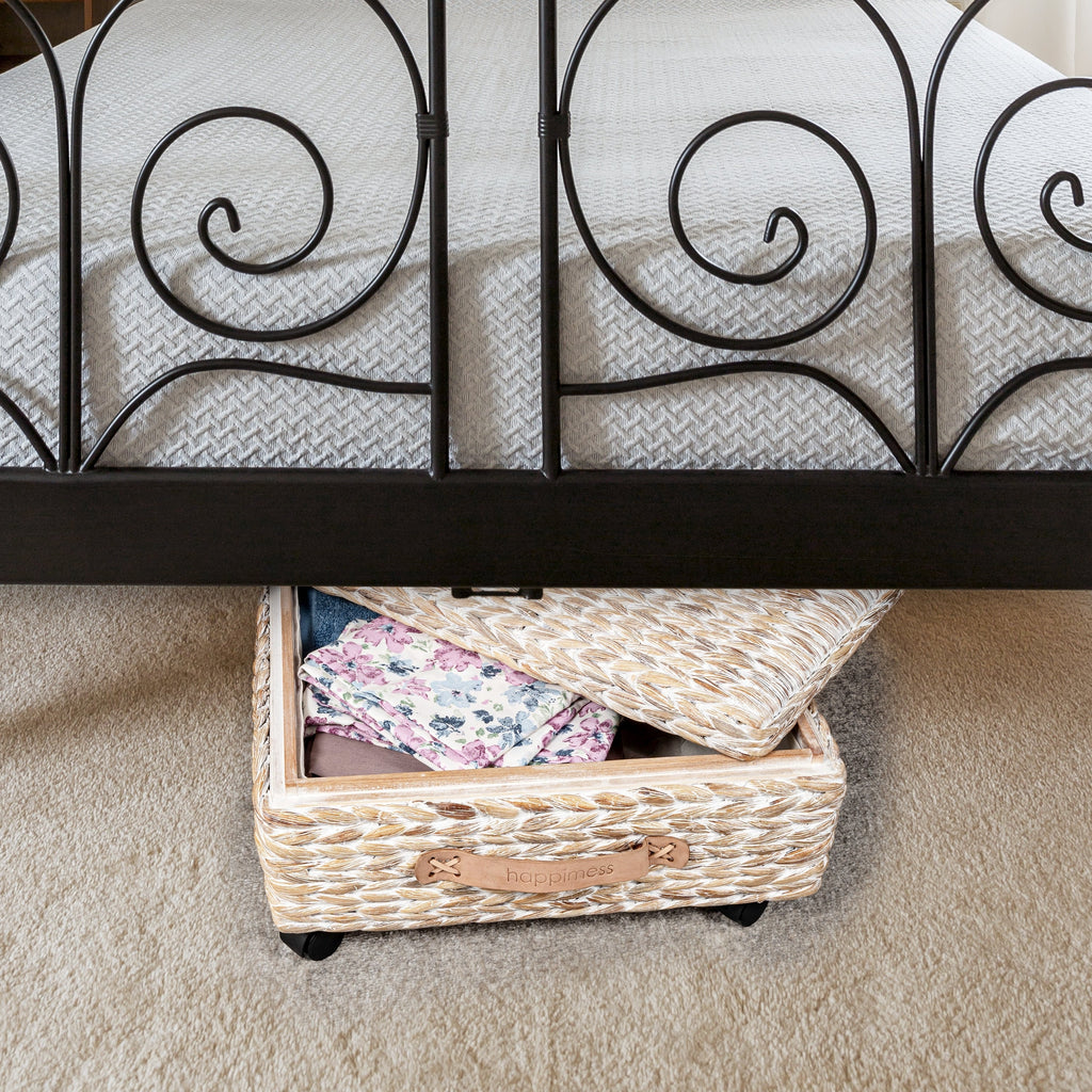 Contenitore portaoggetti sottoletto in giacinto/legno happimess con ruote e maniglie