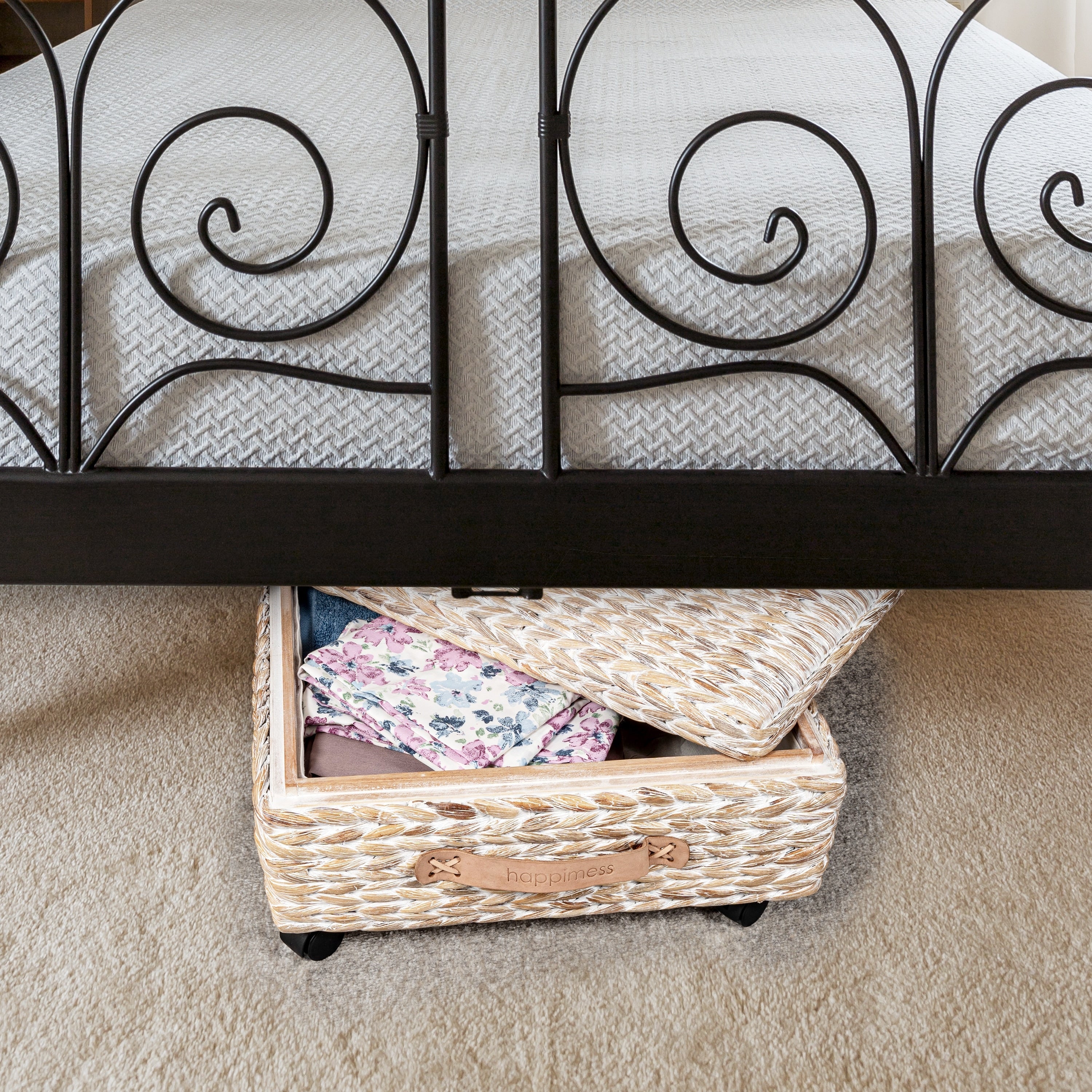 Contenitore portaoggetti sottoletto in giacinto/legno happimess con ruote e maniglie