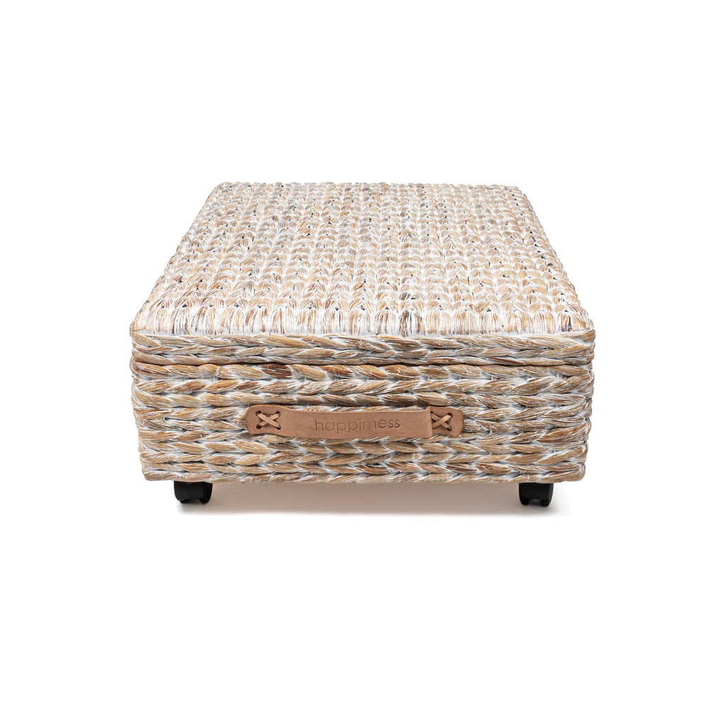 Contenitore portaoggetti sottoletto in giacinto/legno happimess con ruote e maniglie