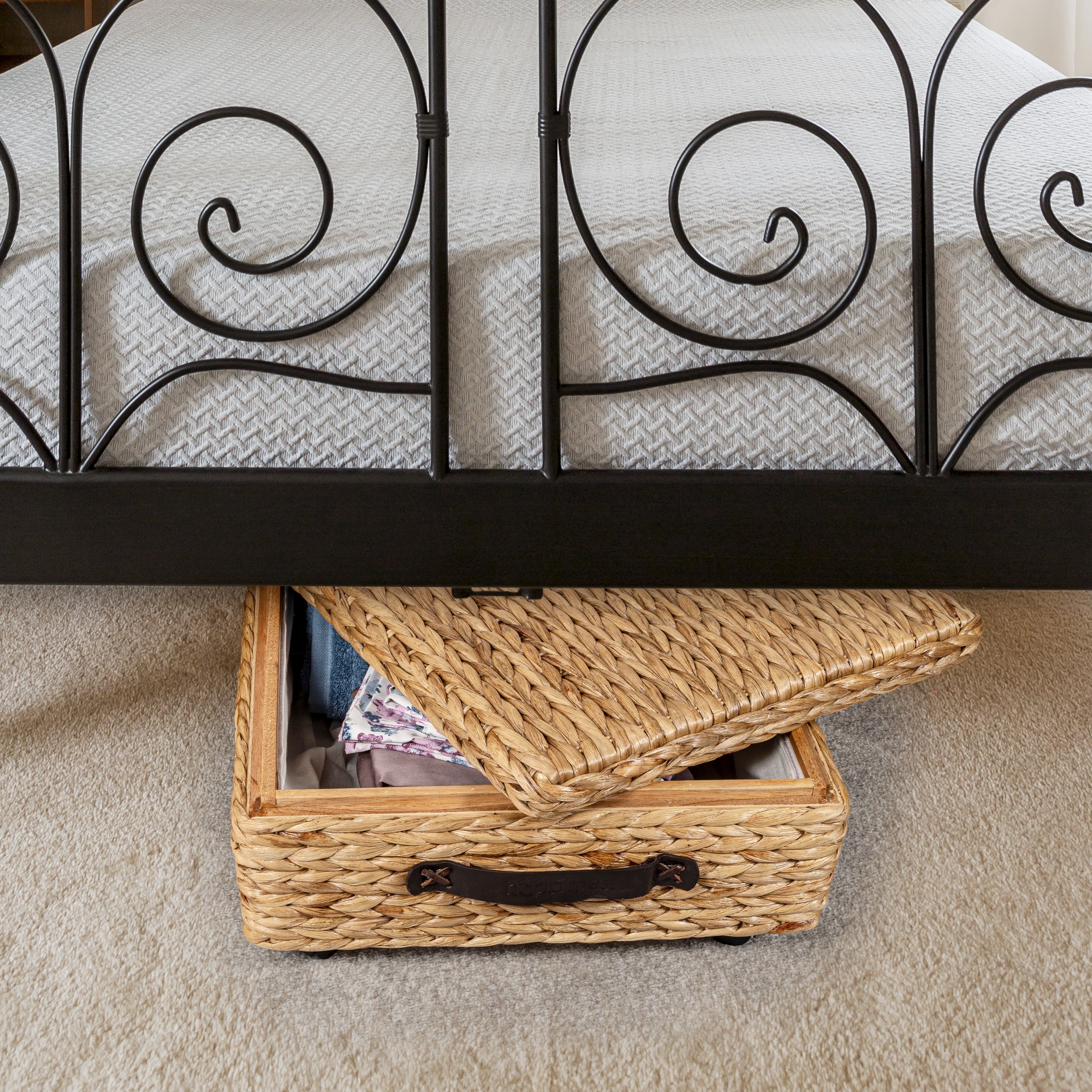 Contenitore portaoggetti sottoletto in giacinto/legno happimess con ruote e maniglie