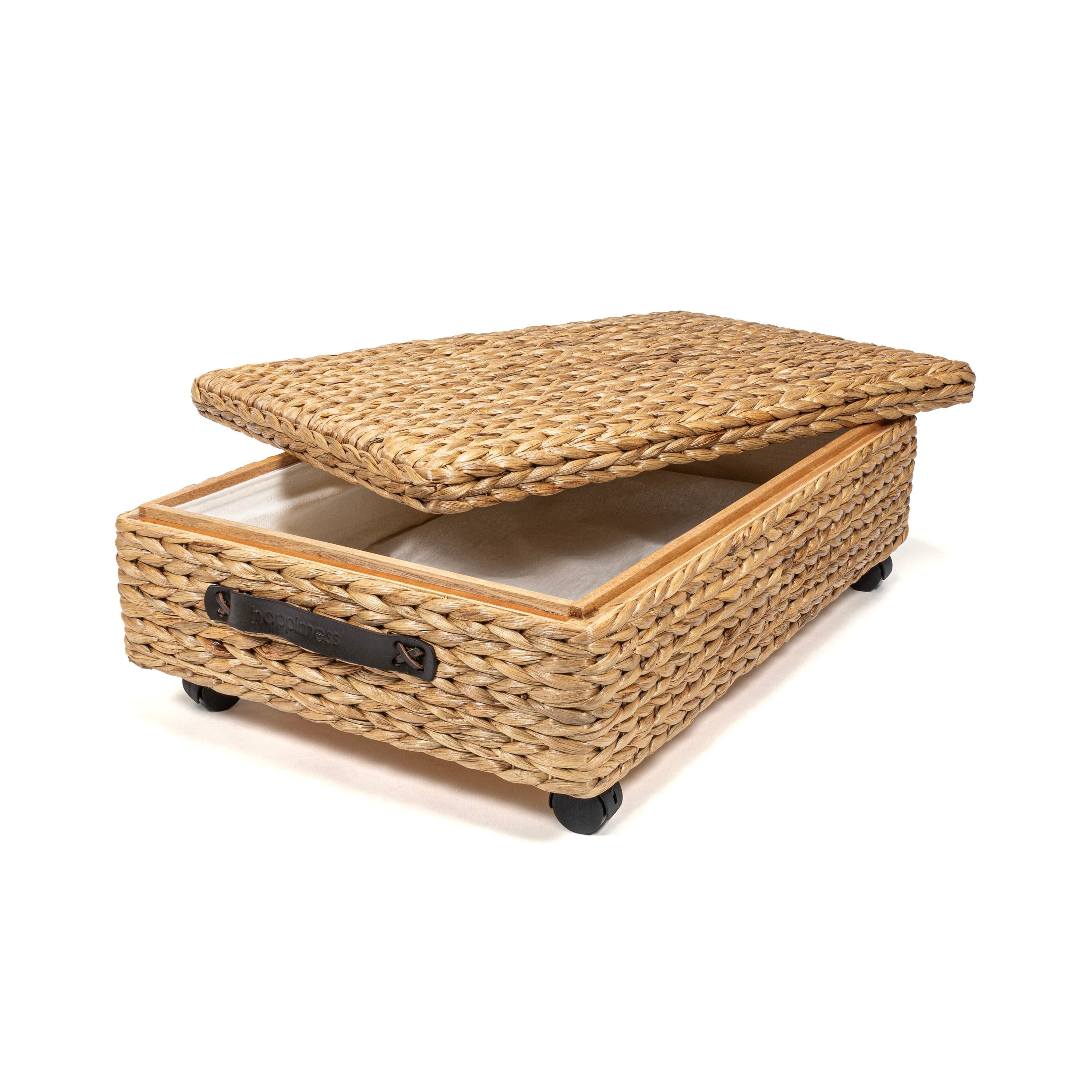 Contenitore portaoggetti sottoletto in giacinto/legno happimess con ruote e maniglie