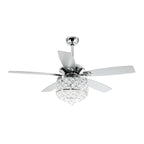 Lampadario/ventilatore da soffitto a 4 luci in cromo/cristallo con telecomando