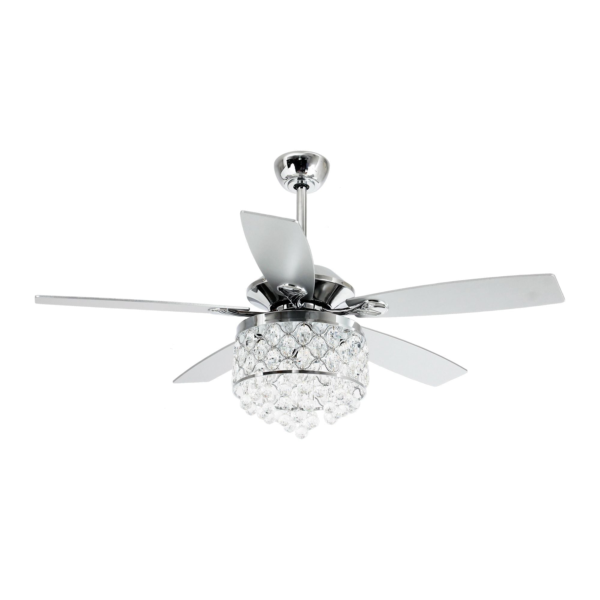 Lampadario/ventilatore da soffitto a 4 luci in cromo/cristallo con telecomando