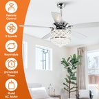 Lampadario/ventilatore da soffitto a 4 luci in cromo/cristallo con telecomando