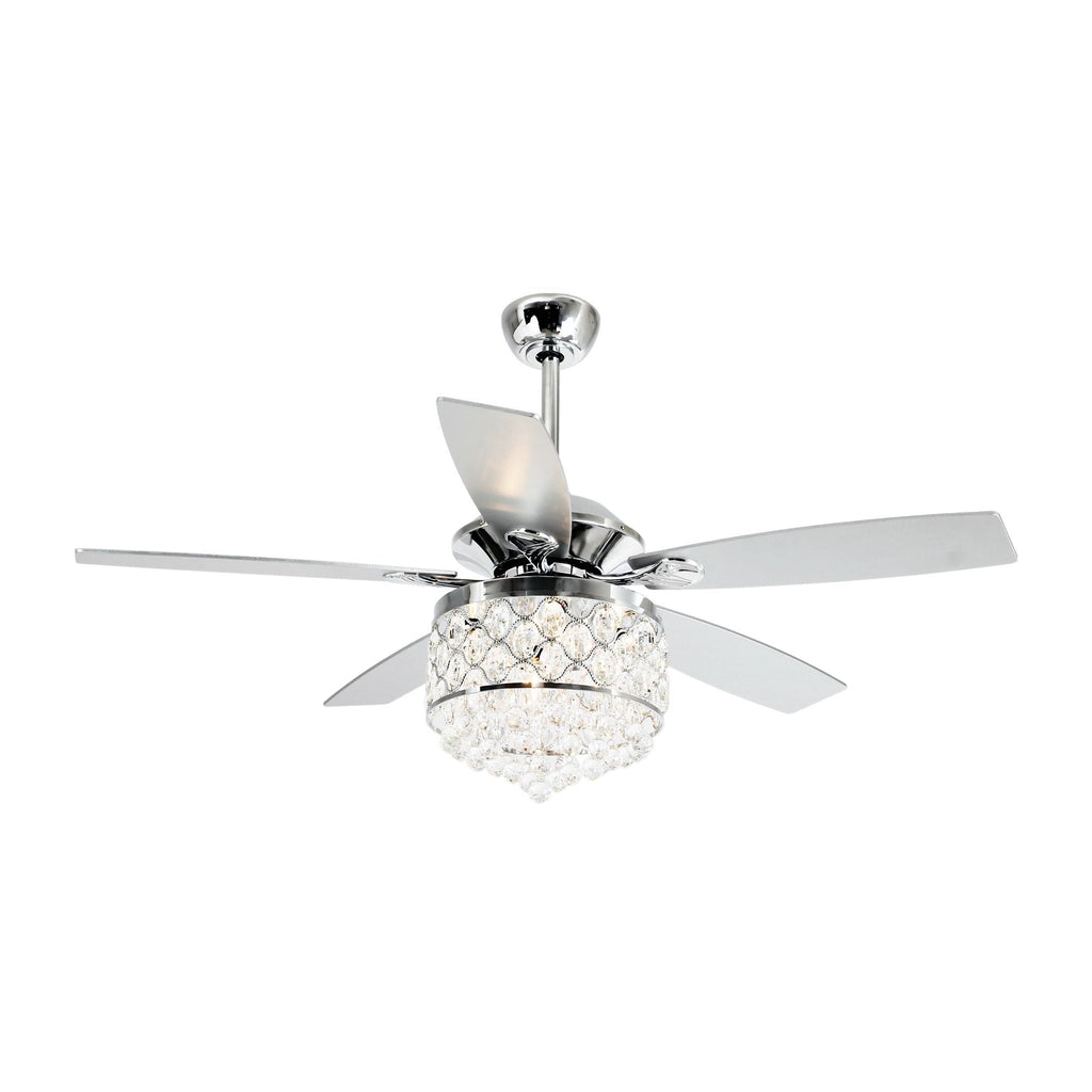 Lampadario/ventilatore da soffitto a 4 luci in cromo/cristallo con telecomando
