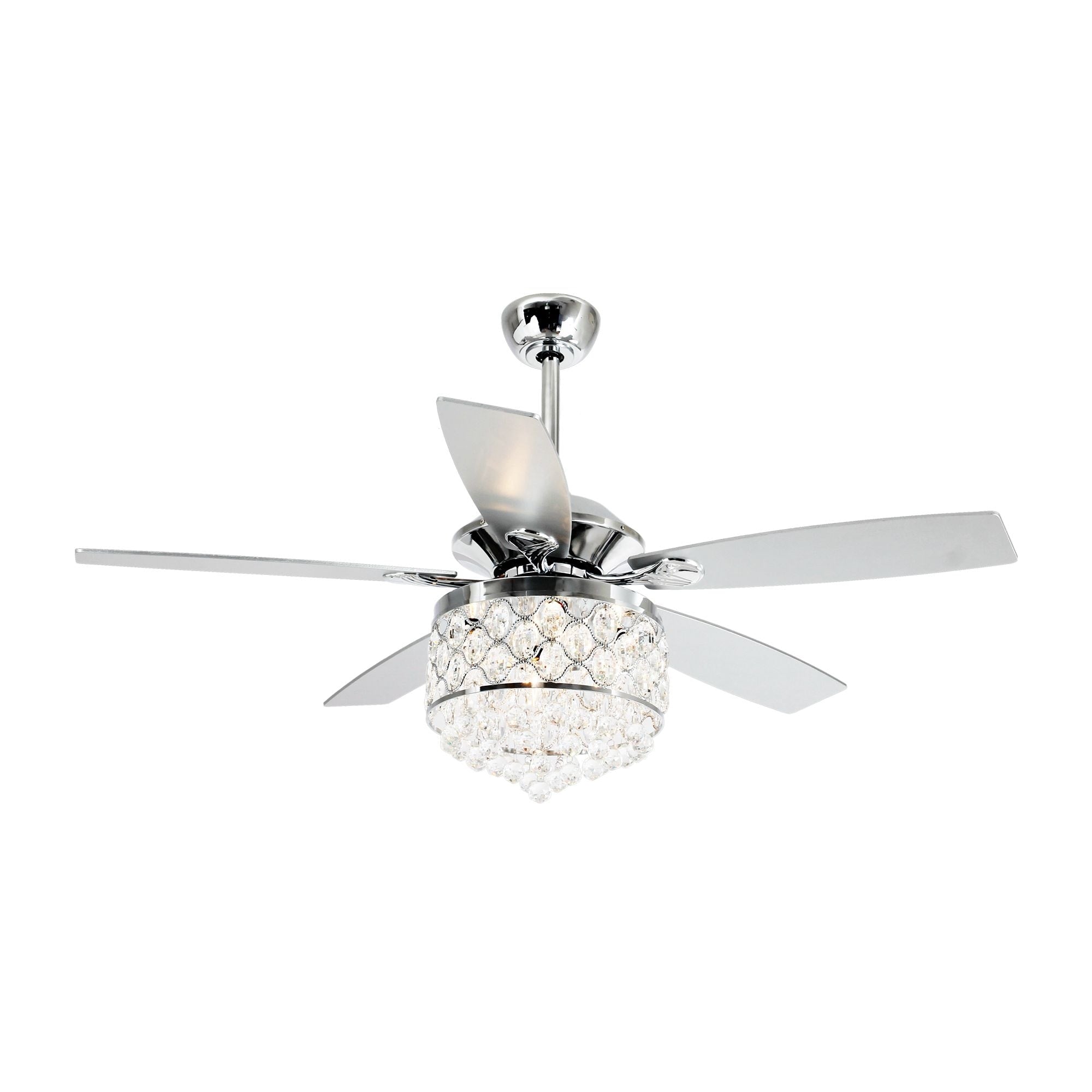 Lampadario/ventilatore da soffitto a 4 luci in cromo/cristallo con telecomando