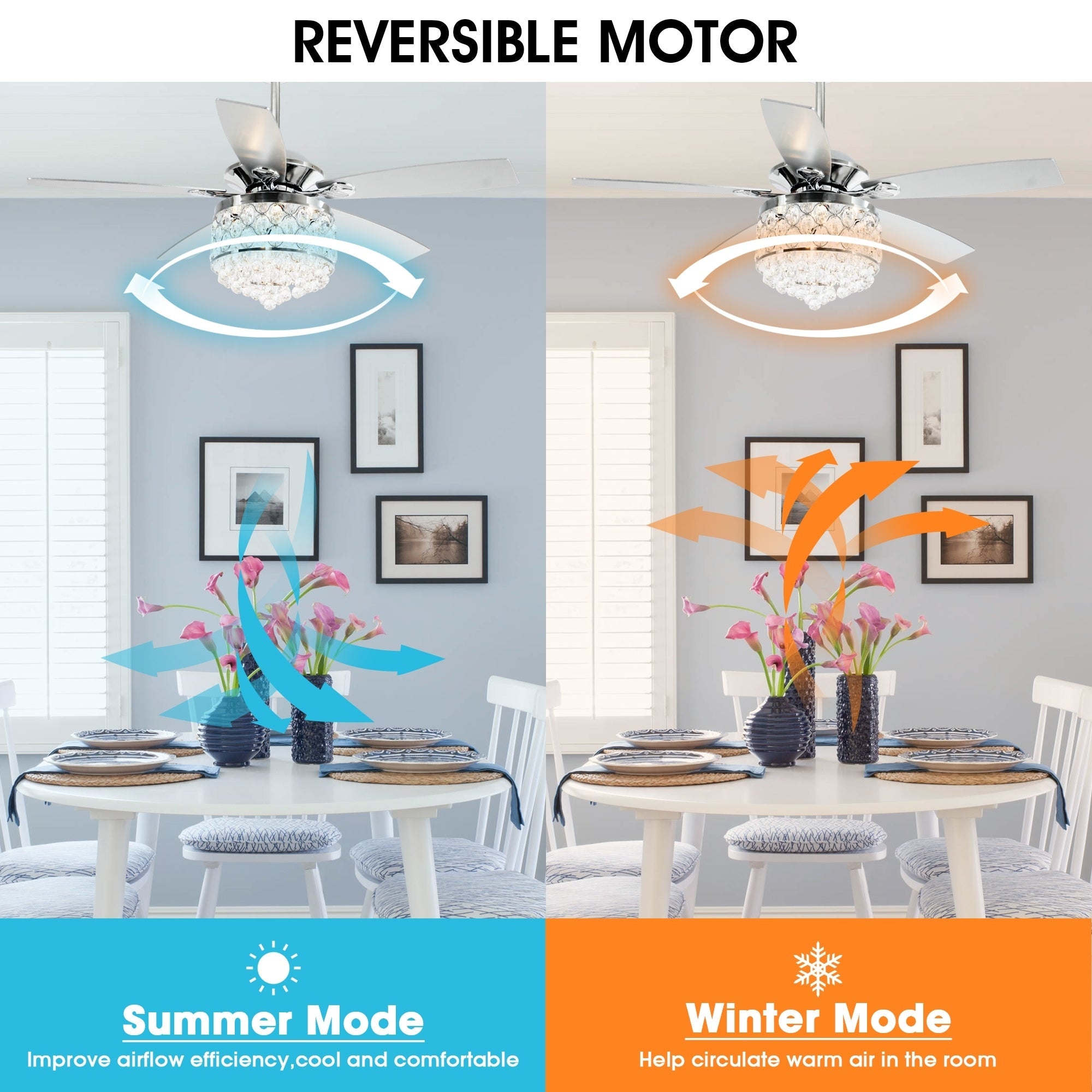 Lampadario/ventilatore da soffitto a 4 luci in cromo/cristallo con telecomando