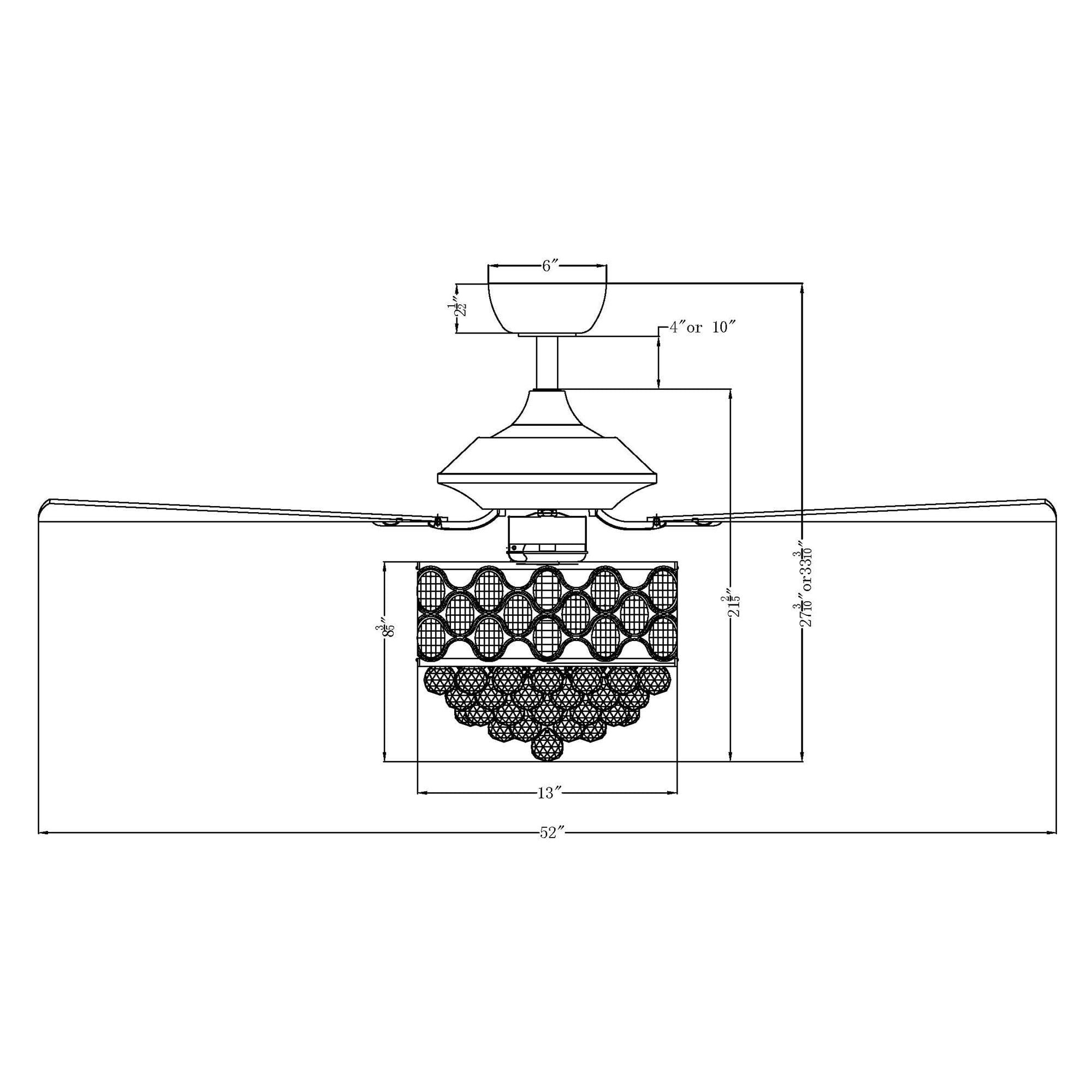 Lampadario/ventilatore da soffitto a 4 luci in cromo/cristallo con telecomando