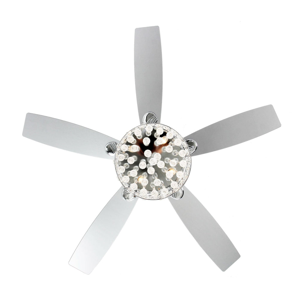 Lampadario/ventilatore da soffitto a 4 luci in cromo/cristallo con telecomando
