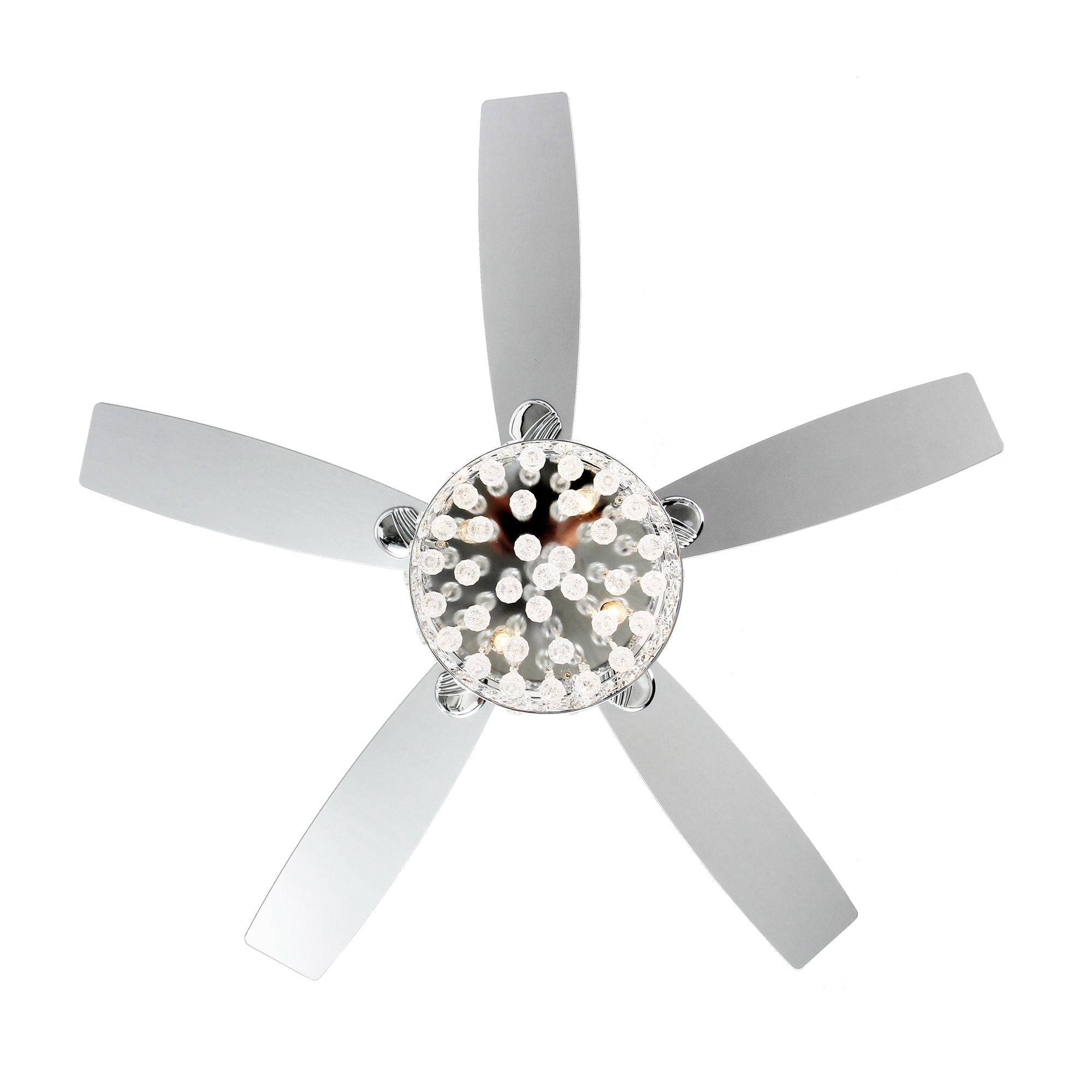Lampadario/ventilatore da soffitto a 4 luci in cromo/cristallo con telecomando