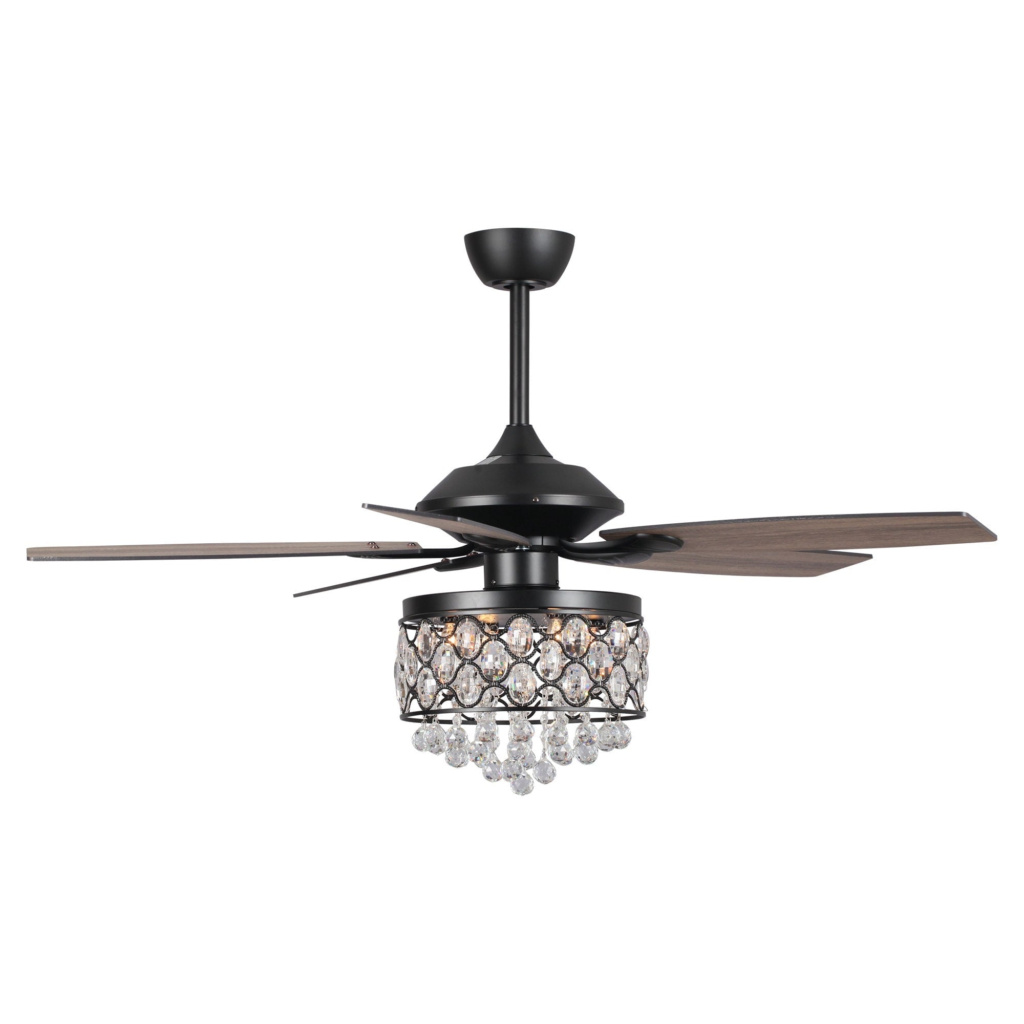 Lampadario/ventilatore da soffitto a 4 luci in cromo/cristallo con telecomando