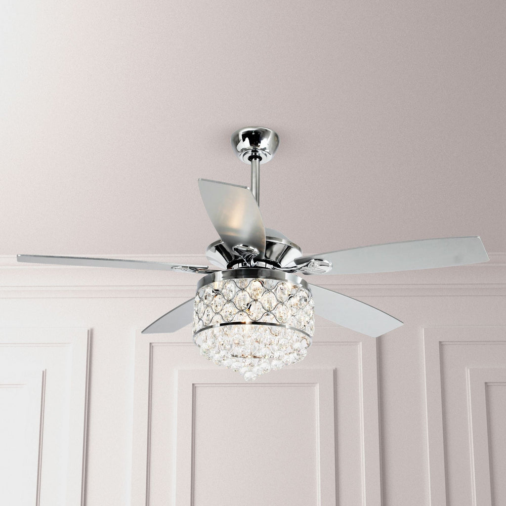 Lampadario/ventilatore da soffitto a 4 luci in cromo/cristallo con telecomando